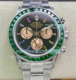 Swiss Replica Rolex Rainbow Daytona Black Dial Green Diamond Bezel Watch 40MM